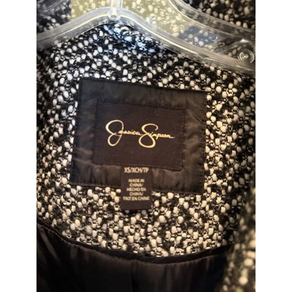 Jessica Simpson Women’s Black White Tweed Wrap Belted Coat Jacket XS - Picture 5 of 14